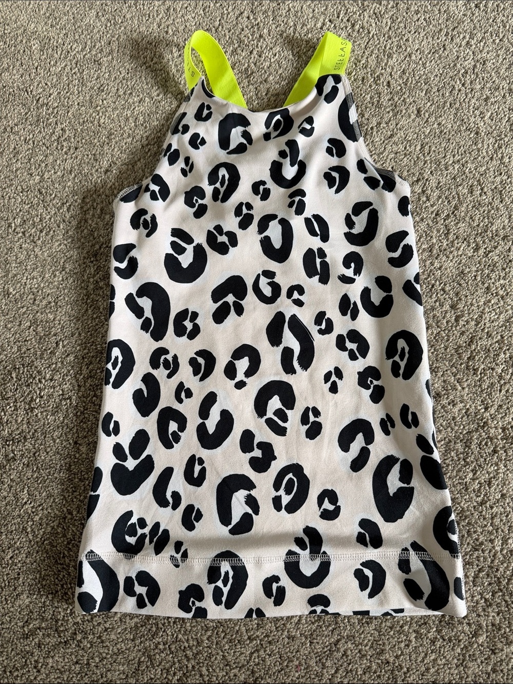 adidas Black & White Leopard Print Tank with Neon Yellow Straps